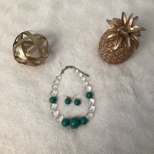 Green & Clear Bauble Necklace Matching Earrings
